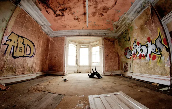 Garbage, wall, chair, dirt, Room, chair, drawings, grafiti