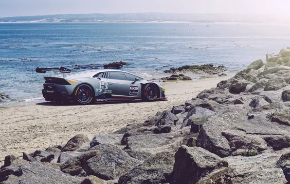 Picture Lamborghini, Car, Race, Beach, Sun, Super, Rear, Huracan