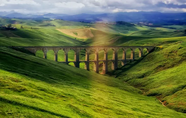 The sky, mountains, Italy, aqueduct, Sicily, Sicily