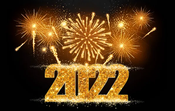 Picture gold, salute, figures, New year, golden, black background, new year, happy