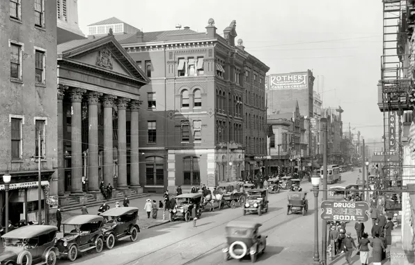 Retro, street, home, USA, car, 1916-the year