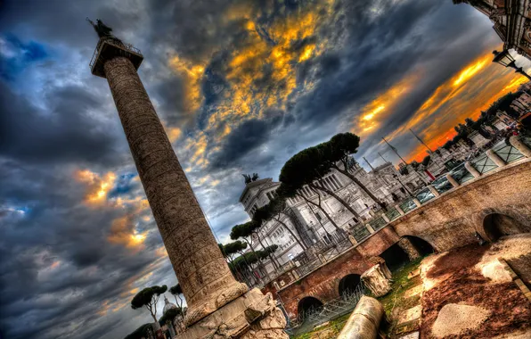 The sky, clouds, Rome, Italy, column, Piazza Venezia, The Vittoriano