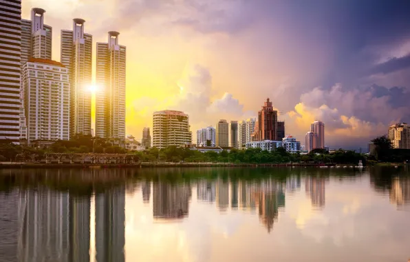 The city, lake, morning, Thailand, Bangkok