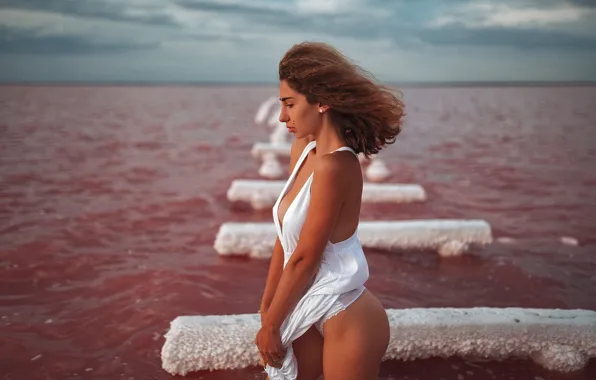 Ass, beach, panties, sky, sea, nature, water, clouds