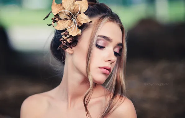 Picture flower, girl, portrait, beautiful, curls, Konstantin Kokin