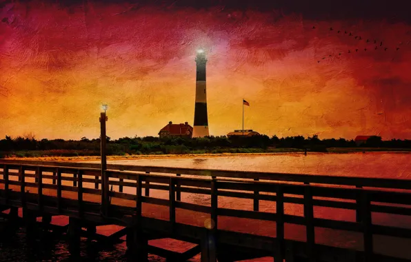 Landscape, style, background, lighthouse