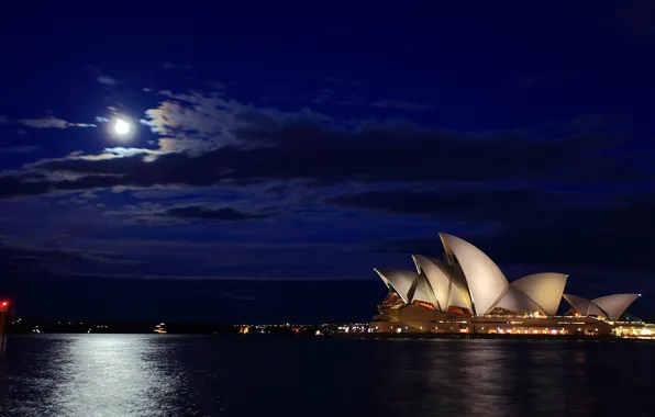 Sea, night, the moon, Australia, track, Sydney, Australia, Sydney