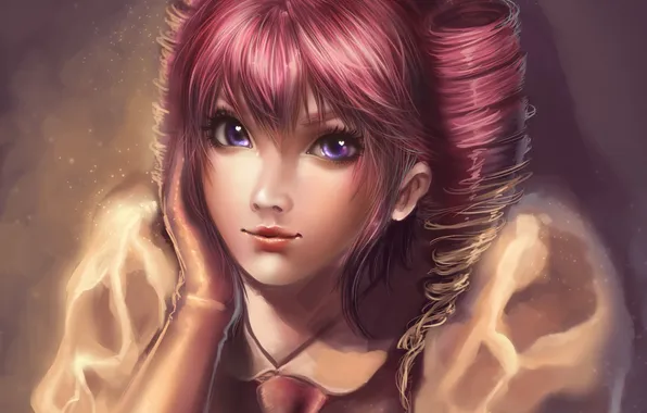 Picture girl, hand, art, pink hair, Momoyuki
