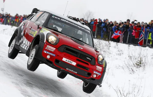 Picture Red, Winter, Auto, Snow, People, Mini Cooper, WRC, Rally