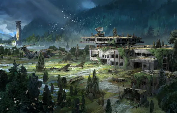 Landscape, ruins, aircraft, Destiny 2