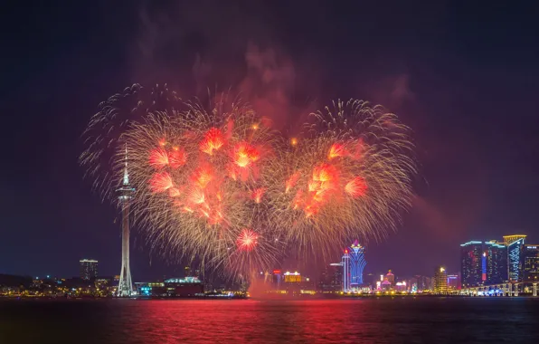 Picture heart, salute, China, fireworks, Macau
