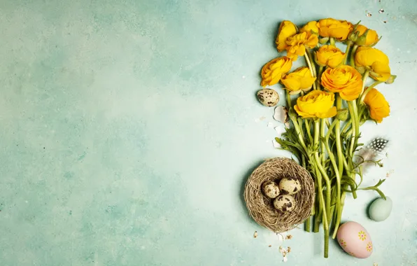 Holiday, bouquet, Easter, composition, eggs