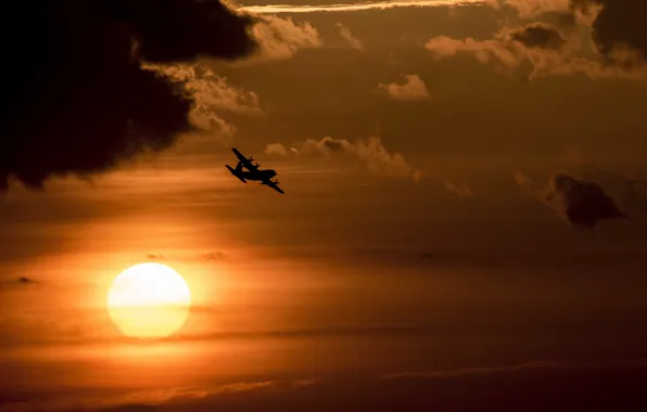 The sky, aviation, landscape, sunset, the plane
