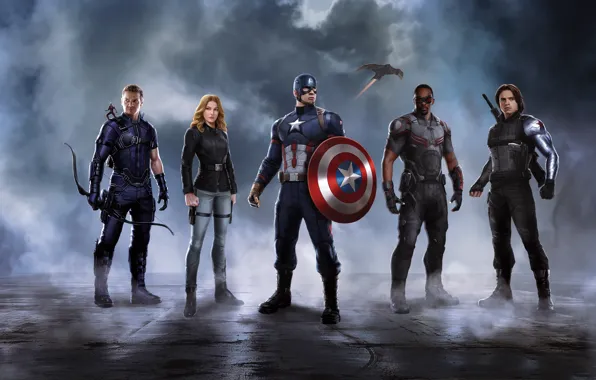 Picture Scarlett Johansson, heroes, shield, Falcon, Captain America, Black Widow, Natasha Romanoff, Chris Evans