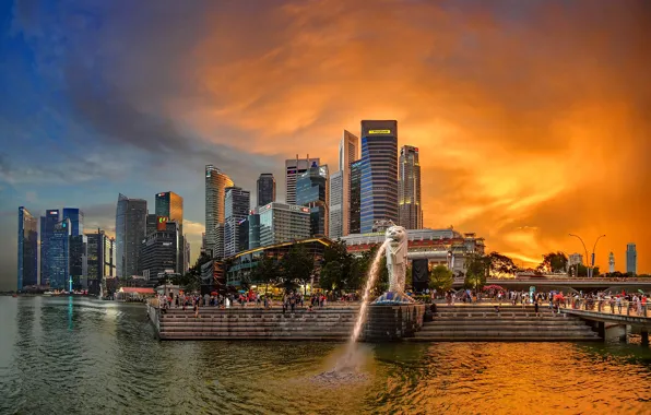 Picture the sky, bridge, river, people, home, the evening, Bay, Singapore