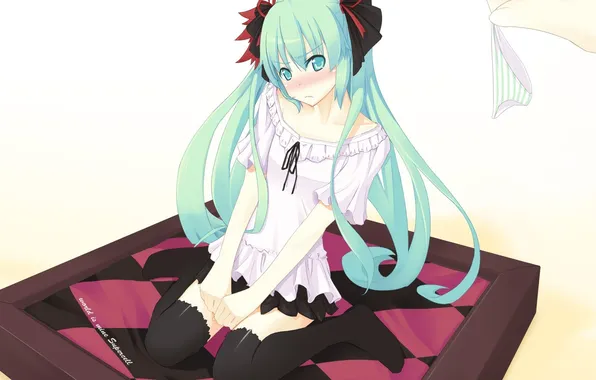 Look, vocaloid, sitting, Hatsune miku