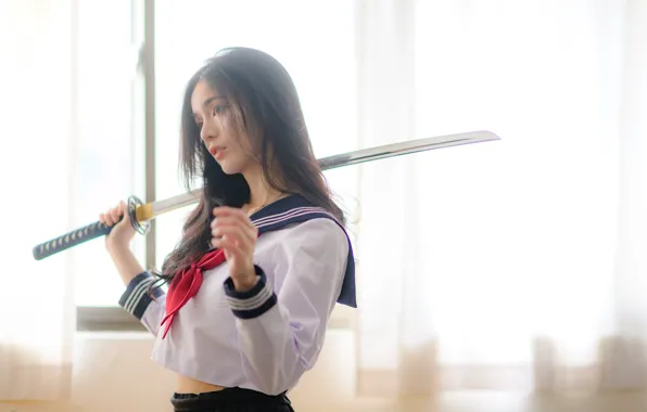 Picture girl, face, sword, katana, East