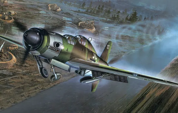 Picture fighter, war, art, airplane, painting, ww2, The Do 335 A-10/12 &ampquot;anteater&ampquot; 2 seat trainer