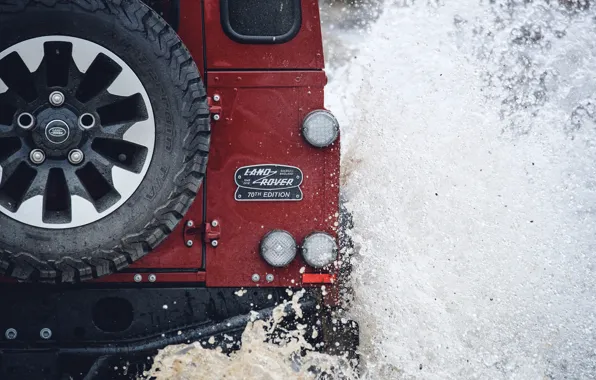 Water, squirt, red, SUV, back, Land Rover, 2018, Defender