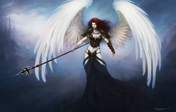 Girl, wings, angel, art, spear, the guardian, Lucas Torquato de Resende