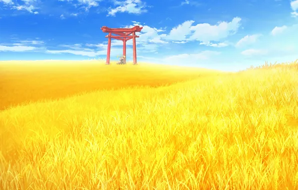 Wheat, field, clouds, landscape, vase, ears, game, the gates