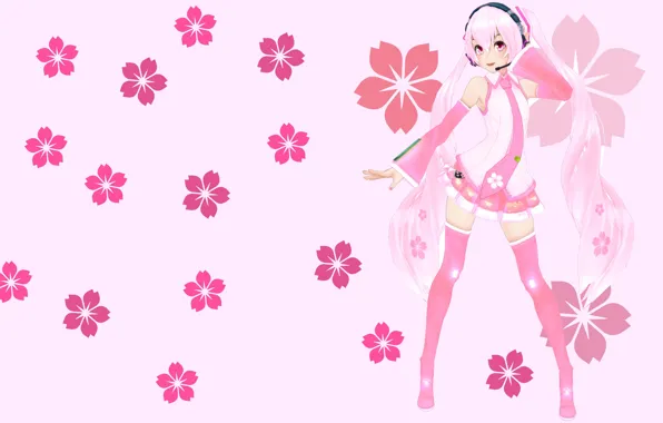Flowers, anime, art, girl, Vocaloid, Miku, KasokuSato Sakura Miku