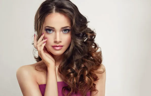 Look, makeup, light background, long hair, long hair, beautiful girl, look, beautiful girl