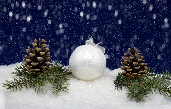 Picture snow, holiday, ball, Christmas, New year, needles, bumps, blue background