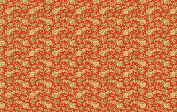 Leaves, flowers, red, background, Wallpaper, fabric, texture, ornament