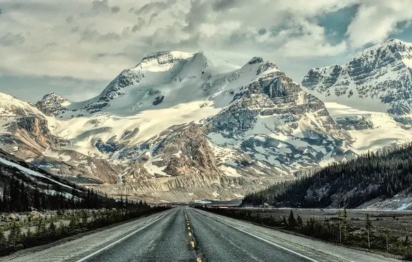 Road, landscape, mountains, Canadian Rockies