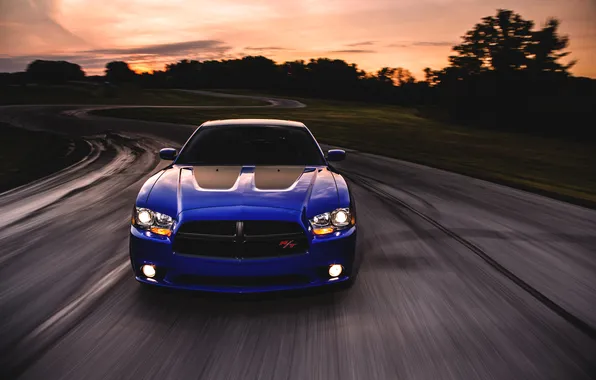 The evening, Auto, Blue, Machine, Dodge, Asphalt, The hood, Dodge