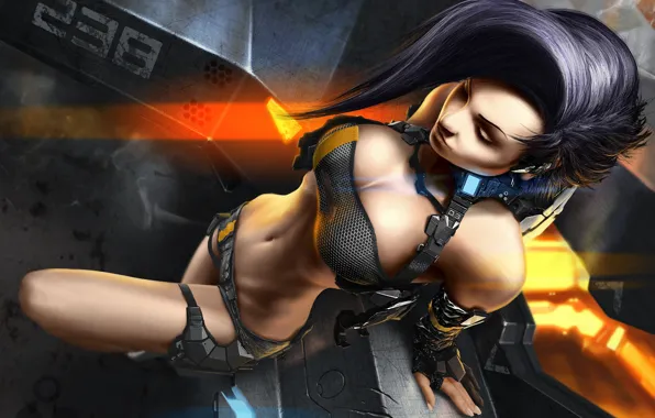 Metal, pose, Girl, scratches, aircraft