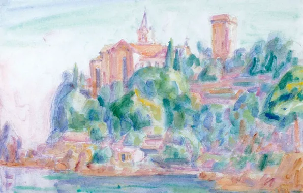 Landscape, picture, watercolor, John Peter Russell, John Peter Russell, Castello Brown. Portofino