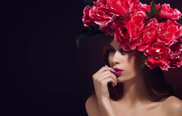 Girl, flowers, style, portrait, makeup, wreath, Elena Kharichkina
