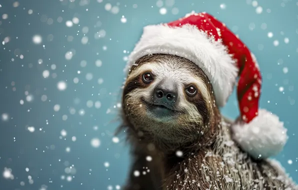 Winter, look, snow, portrait, Christmas, New year, sloth, face