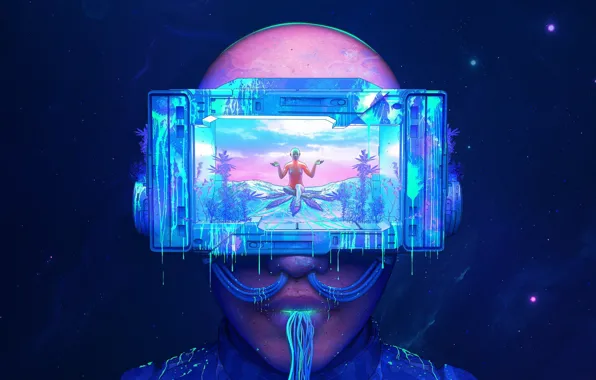 Glasses, Space, Face, Portal, Fantasy, Stars, Space, Art