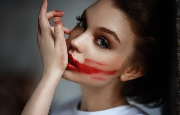 Picture girl, close-up, lipstick, George Chernyadev, Olga Pushkina, Georgy Chernyadyev, Olya Pushkina