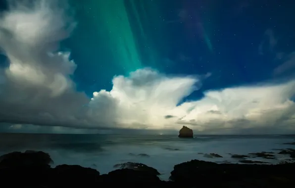 Sea, the sky, stars, clouds, night, nature, rock, darkness