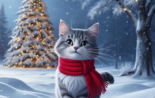 Winter, frost, cat, cat, mustache, look, snow, night