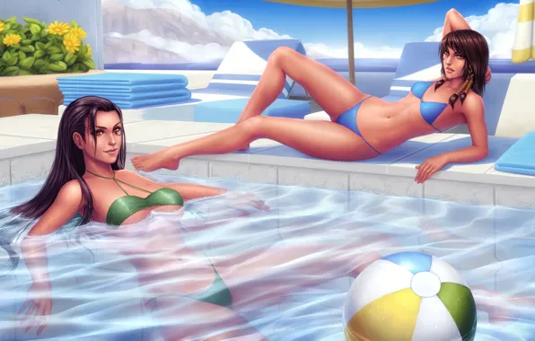 Girl, Girls, Pool, Art, Art, Fan Art, Overwatch, Pharah