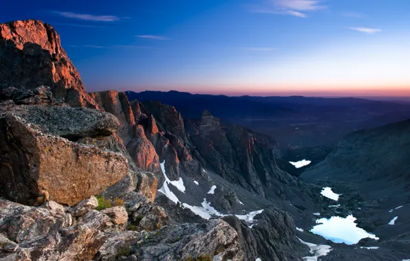 Picture the sky, mountains, stones, valley