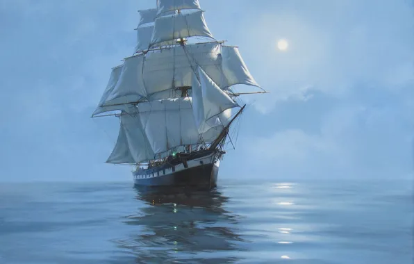 Sea, ship, sailboat, picture, painting, James Brereton