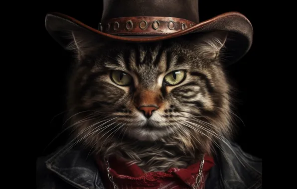 Cat, cat, look, face, grey, portrait, hat, jacket