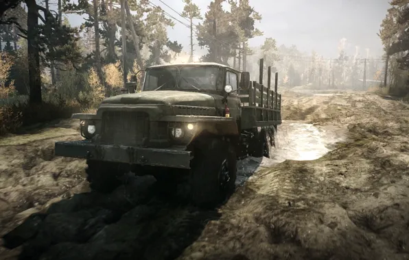 Picture puddle, dirt, Ural, Spintires, MudRunner