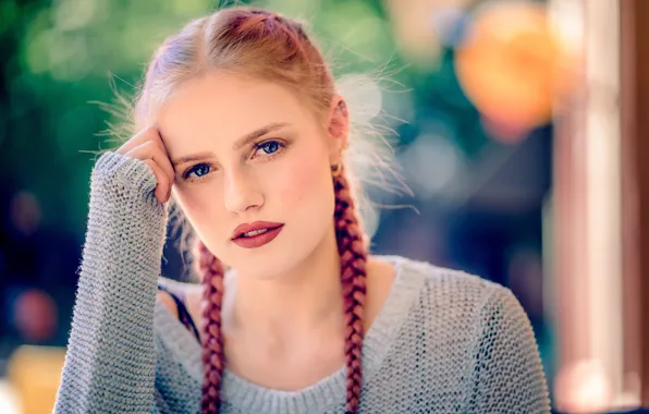 Picture eyes, look, face, model, hair, lipstick, braids
