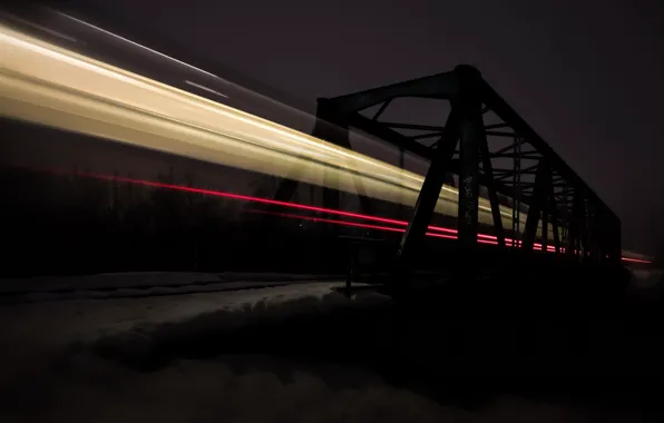 Road, night, bridge, lights