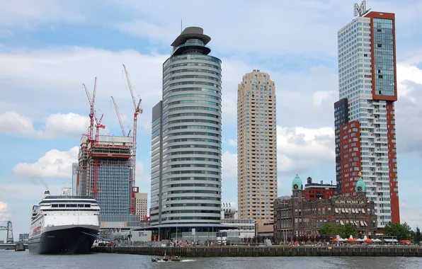 People, construction, home, boat, liner, promenade, skyscrapers, ship