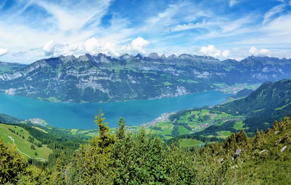 Picture mountains, Switzerland, Switzerland, multi monitors, ultra HD, Runner mountain, Näfels