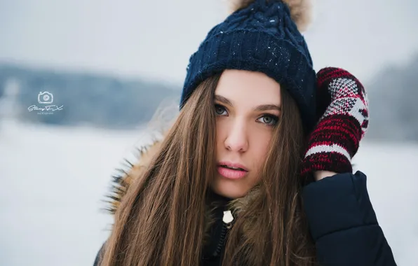 Picture girl, green eyes, photo, photographer, winter, model, bokeh, brunette