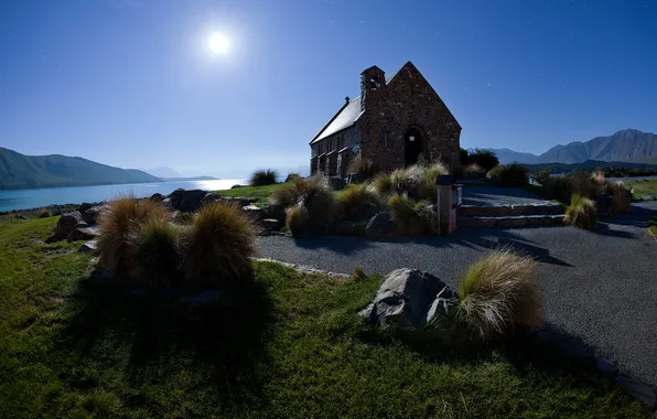 The sky, mountains, lake, Scotland, Church